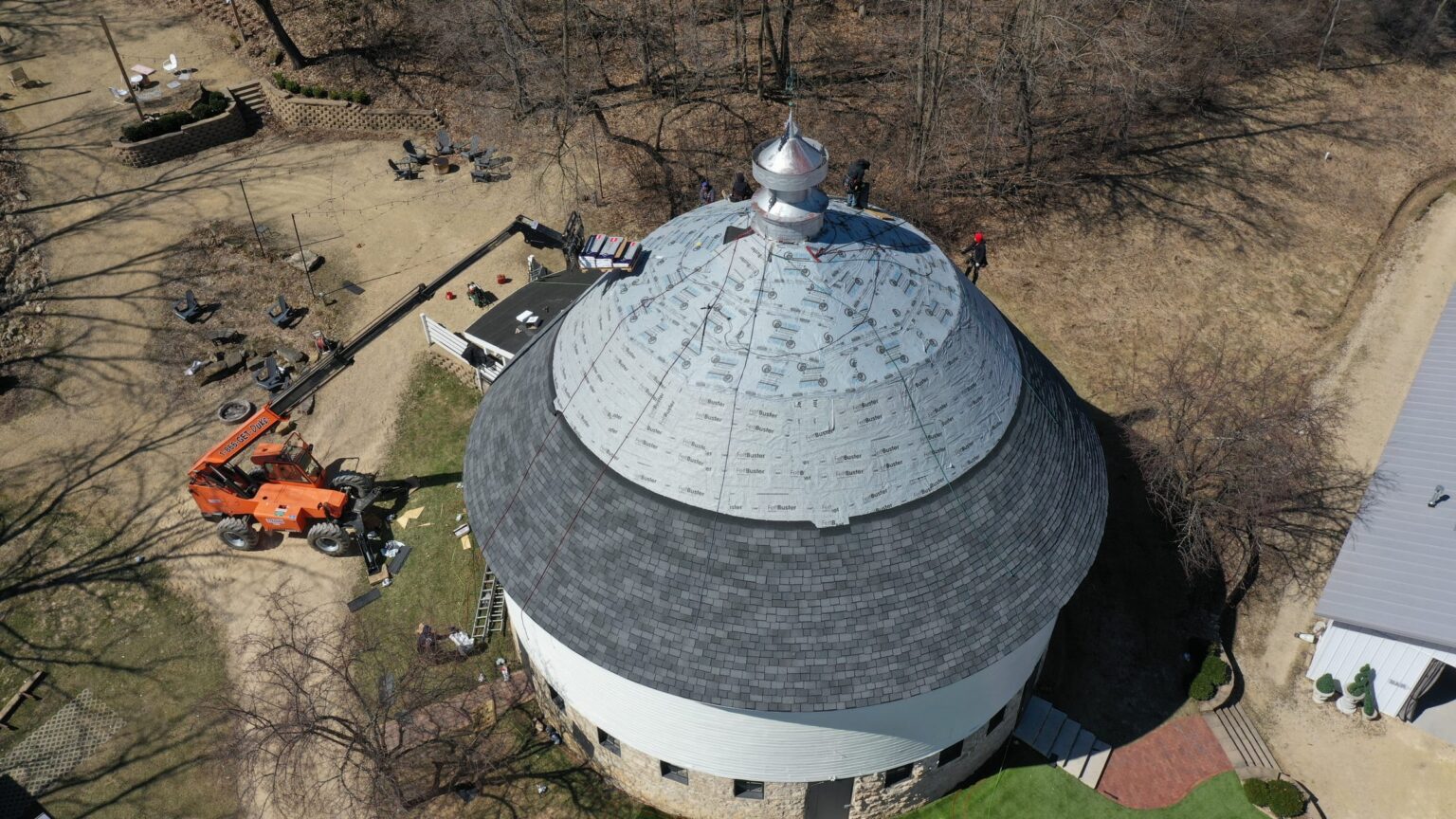 Round barn roofing progress, Wacouta MN